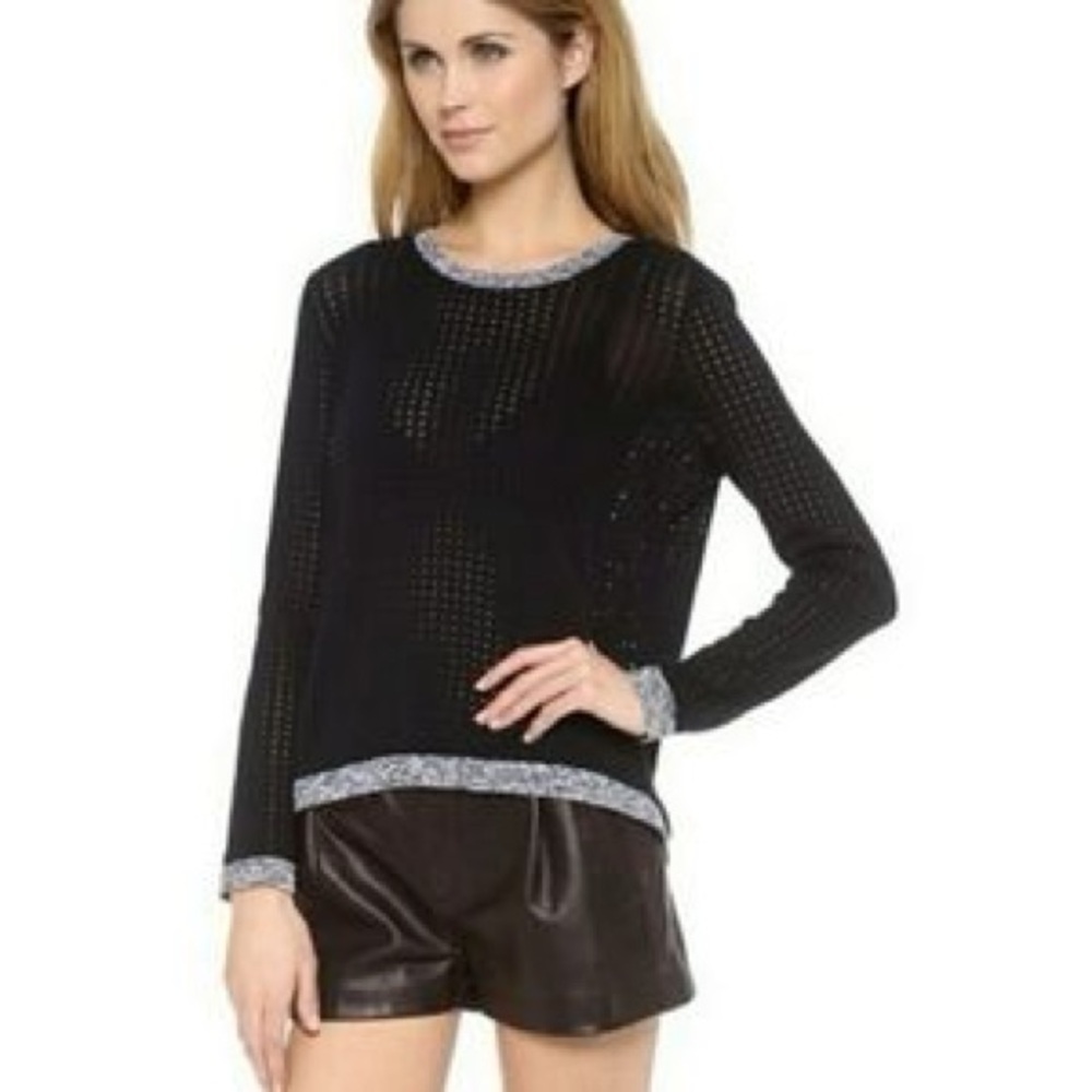 rag & bone Black Open-Knit Sweater with Metallic Trim
